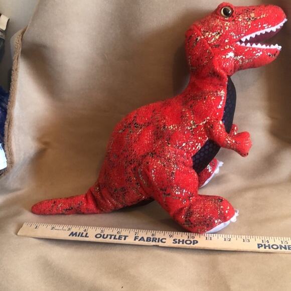 Red Plush Dinosaur 12 inch Hug Fun Tyrannosaurus T-Rex metallic look - Picture 2 of 4
